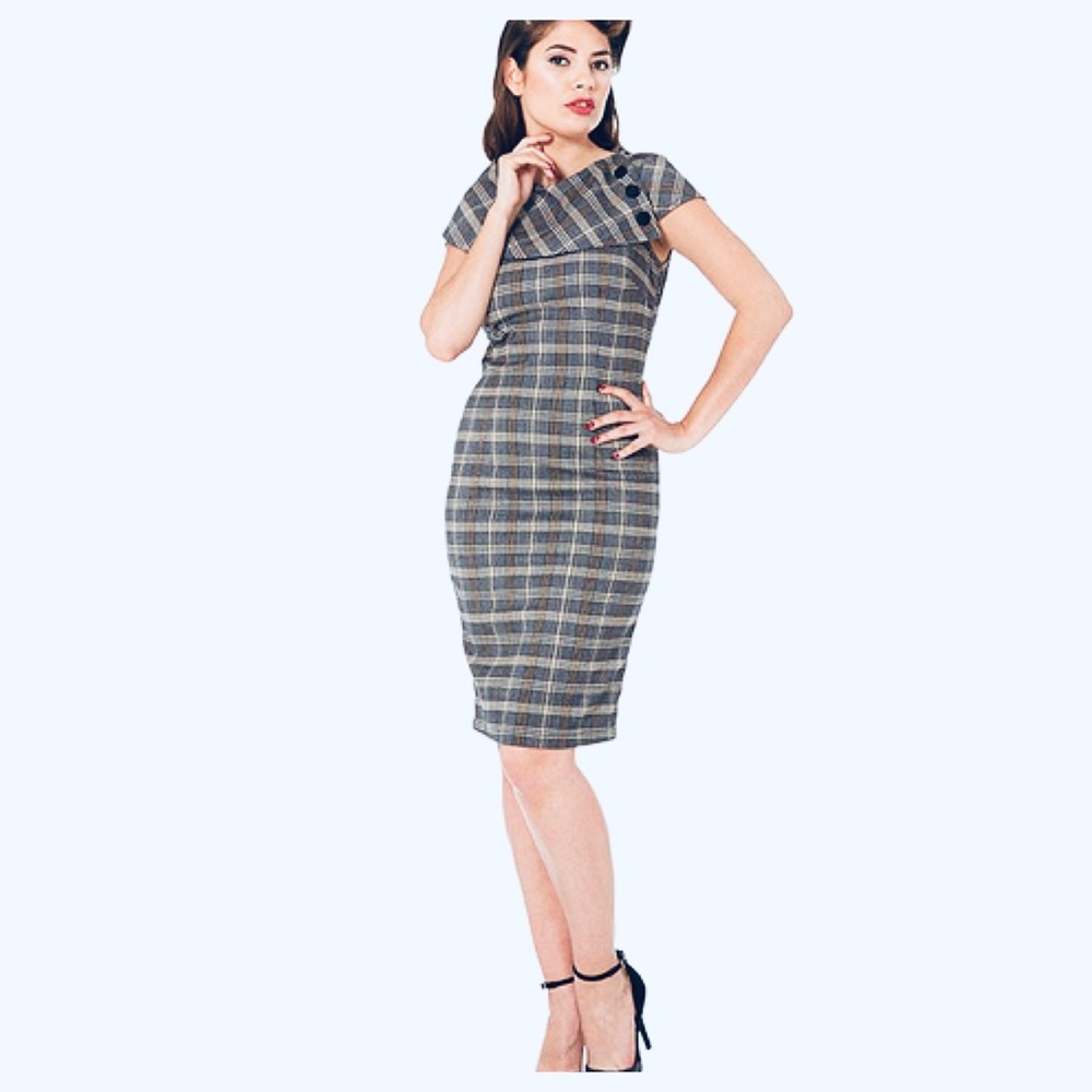 Voodoo Vixen Plaid Pin Up Style Fitted Dress - Picture 1 of 8
